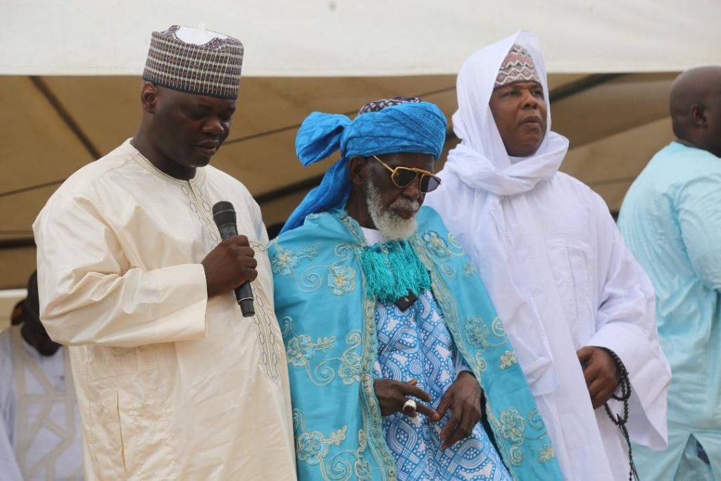 Sheikh Osman Nuhu Sharabutu (middle), the National Chief Imam leading some of the muslims to pray to mark the 2024 EID Mubarak prayers at the Independence Square in Accra.