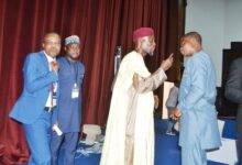 Sheikh Aremeyaw Shaibu (third from left) in a chat with Mr Tengey during Photo Victor A. Buxton