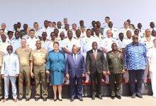 • President Akufo-Addo (middle) with some ministers of state and senior naval officers at the African Maritime Forces summit Photo: Ebo Gorman