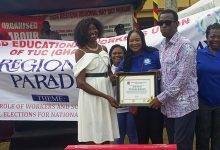 • Mr Darko-Mensah (right) presenting a citation to Ms Dinah Darko of Teachers and Educational Workers Union for her meritorious services Photo: Ebo Gorman