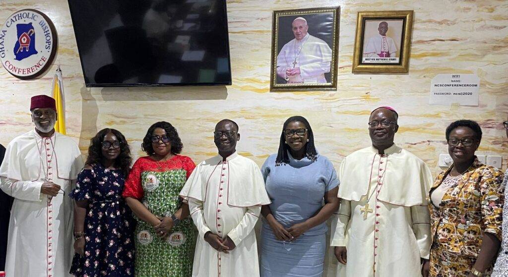 • Ms Addy (third from right) with
Most Rev. Gyamfi (middle),
Bishops and NCCE executives