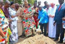 Vice President Dr Bawumia with shovel cutting sod for the construction of the Mother Teresa Soup Kitchen project.