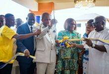 • Inset: Rev. Dr Wengam (third from left) being assisted by his wife, Apostle and Mrs Akomeah to cut the sod to inaugurate the centre