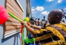 Dr Bawumia (inset) cutting the tape to inaugurate the facility