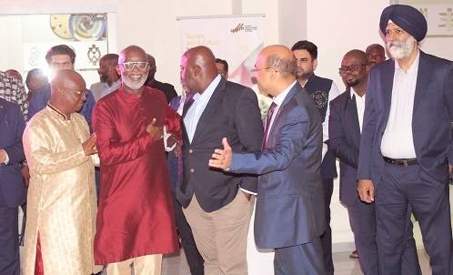 • Mr Manish Gupta (second from right) interacting with Mr Yofi Grant (second from left), Mr Okyere Baafi (third from right) and Dr Archibald Yao Letsa Photo: Ebo Gorman